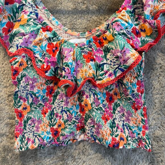 Lost + Wander Floral Smocked Off Shoulder All Summer Long Ruffle Top M Medium - Picture 5 of 11